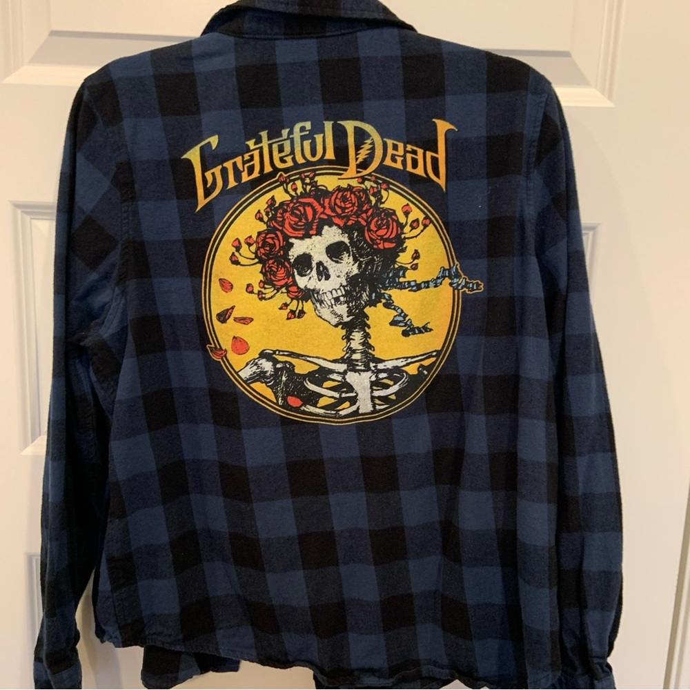 Grateful Dead Graphic Blue and Black Flannel Shirt Sz M